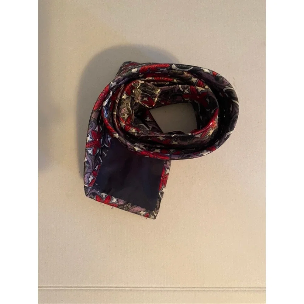 Gold City Handmade Silk Tie Red Grey Floral Geometric Abstract Pattern Necktie